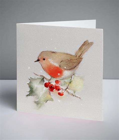 Free Printable Christmas Cards Watercolor Robin Merry 400 400 - Homemade Creations