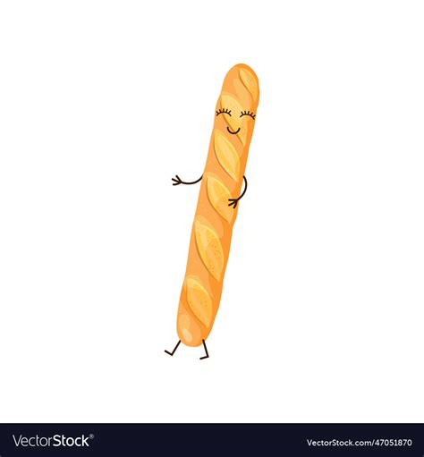 Cute bread baguette cartoon character Royalty Free Vector