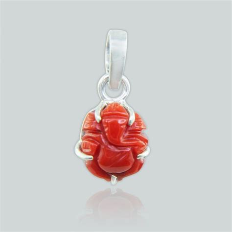 Red Coral (Moonga) Ganesha Silver Pendant