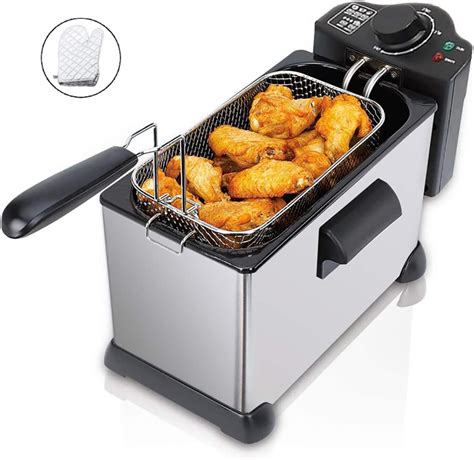 Deep Fryer Electric for Home Kitchen 2000W Stainless Steel Lid With View Window, 3L, Sliver: Buy ...