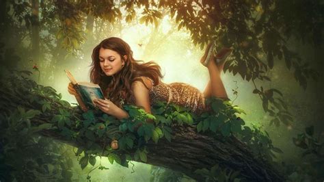 Girl reading book, Fantasy tree, Fantasy posters