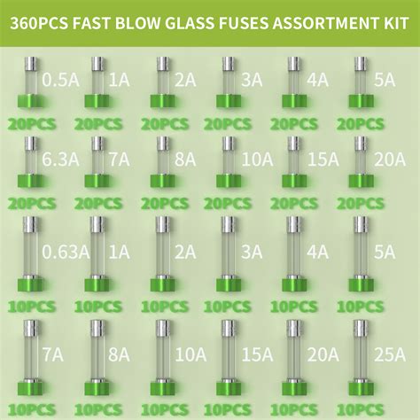 360Pcs 24 Kinds Fast-Blow Glass Fuses Assortment Kit - DAIER