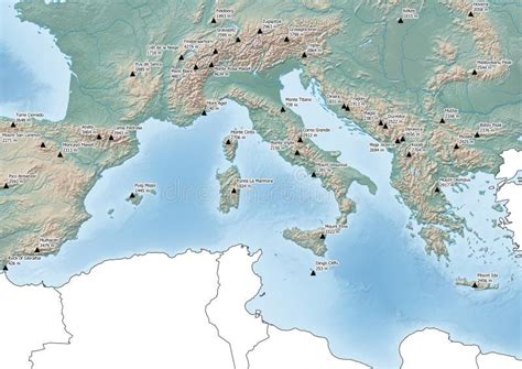 Map of South Europe Continent Illustration with Mountain Peaks Stock Illustration - Illustration ...