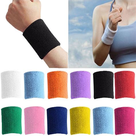 Men & Women Sports Sweatband Terry Cloth Wrist Sweat Bands Tennis ...