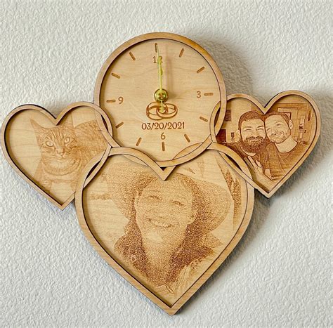 Laser Engraved Wood Heart Personalized Clock Gift for Grandma Mom Gift ...