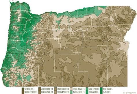 Oregon Physical Map and Oregon Topographic Map