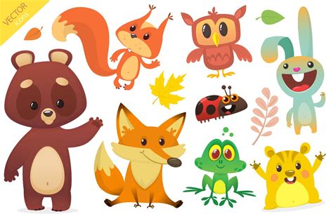 Cartoon forest animals set | Animal Illustrations ~ Creative Market