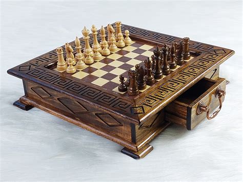 Handmade Wooden Chess Set Chess Table With Storage Box - Etsy