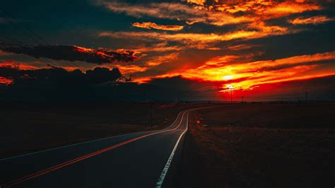 2048x1152 Resolution Fire Sunset at Road 4K 2048x1152 Resolution Wallpaper - Wallpapers Den