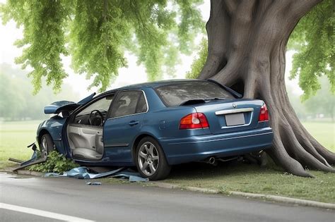 Premium AI Image | A car crash accident into tree concept for insurance