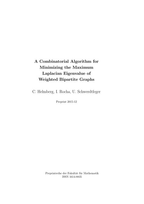 (PDF) Combinatorial Algorithms for Minimizing the Maximum Laplacian and Signless Laplacian ...