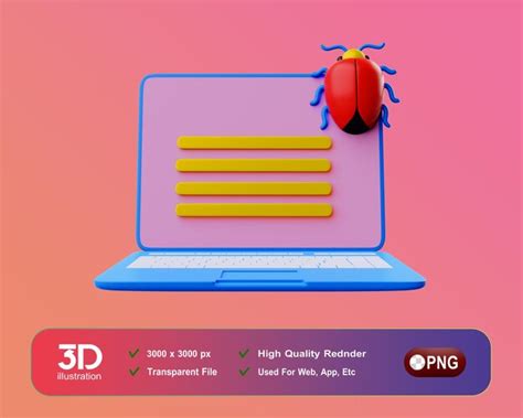 Premium PSD | A pink and purple laptop with a bug on the screen