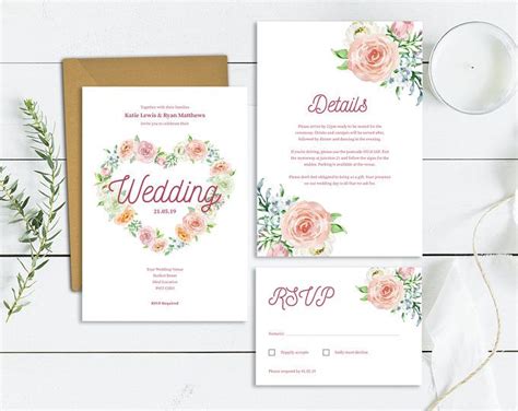 Heart Wedding Invitation Template Download | Printable Floral Wedding Invite Set | L… | Heart ...