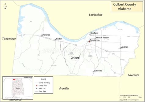 Map of Colbert County, Alabama showing cities, highways & important places. Check Where is ...