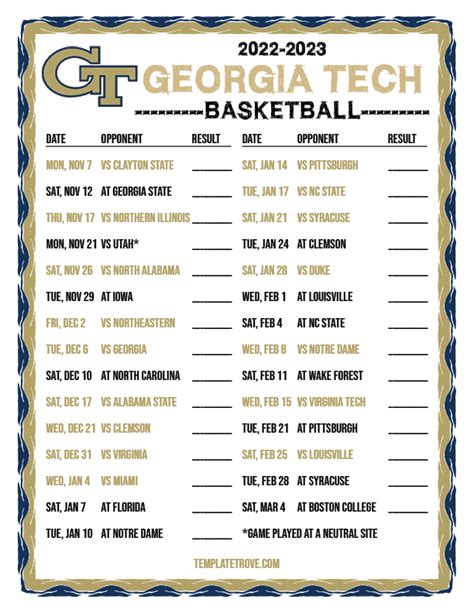 2022-2023 College Basketball Schedules - ACC