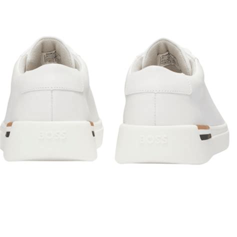 BOSS WHITE TRAINERS IN LEATHER WITH SIGNATURE STRIPE DETAIL | Menswear ...