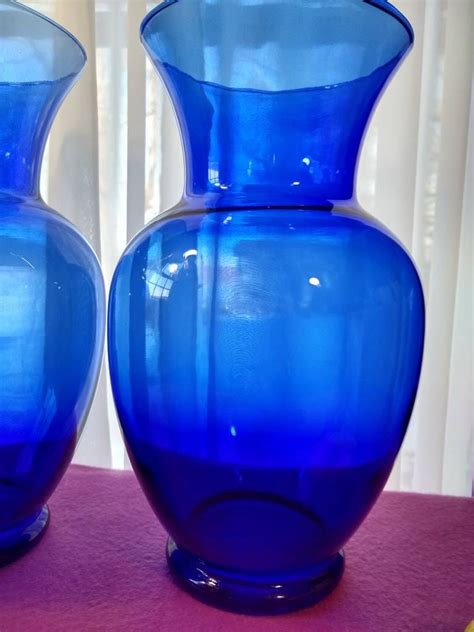 Pair Of EXTRA Large Cobalt Blue Flower Vases Alter Vases Floral Vases 11 Inches Tall Dark Bright ...