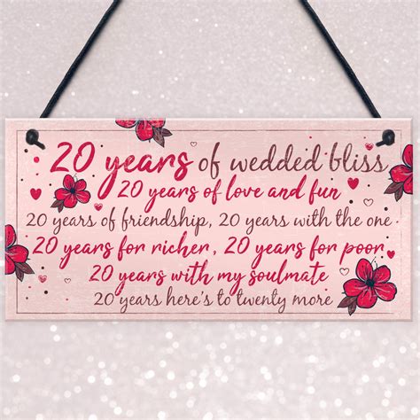 20th Wedding Anniversary Card Gift For Husband Wife Twenty Year