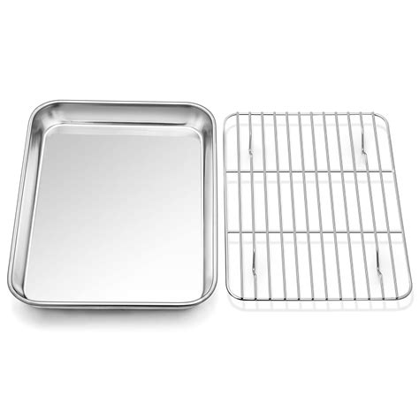 Buy P&P CHEF Toaster Oven Tray and Rack Set, Stainless Steel Baking Pan with Cooling Rack, Fit ...