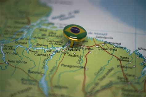 Belem Pinned on a Map with the Flag of Brazil Stock Photo - Image of pinned, journey: 209513582