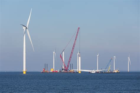 Construction Site Of Offshore Wind Farm Near The Dutch Coast Stock Photo - Download Image Now ...