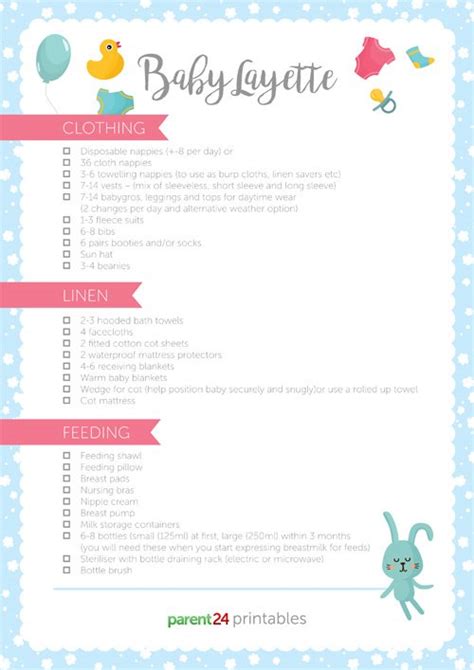 Baby Layette Checklist Printable | Template Business PSD, Excel, Word, PDF