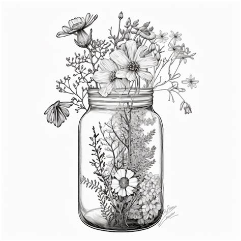 Premium AI Image | A drawing of a jar with flowers and butterflies in it generative ai