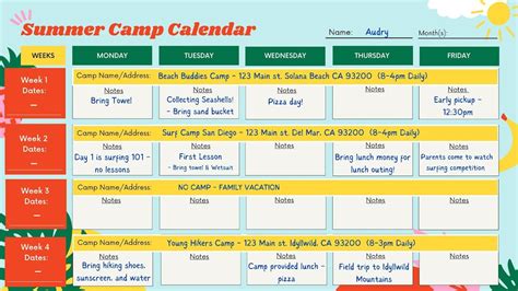 Summer Camp Calendar - Etsy