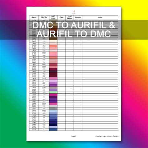 DMC to Aurifil Conversion Chart PDF Instant Download Cross - Etsy