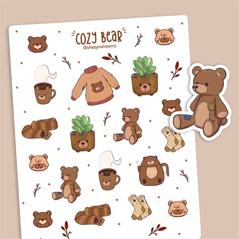 Hoja de pegatina de oso lindo / COZY BEAR / Papelería | Etsy