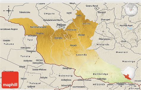 Physical 3D Map of Matabeleland South, shaded relief outside