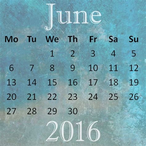 June 2016 Calendar Free Stock Photo - Public Domain Pictures