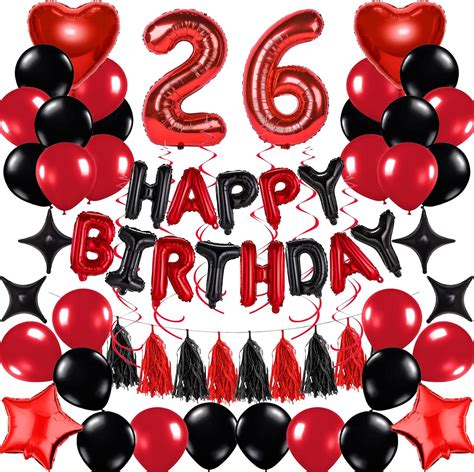 Amazon.com: Red and Black 26th Birthday Decorations for Women Men, 26 ...