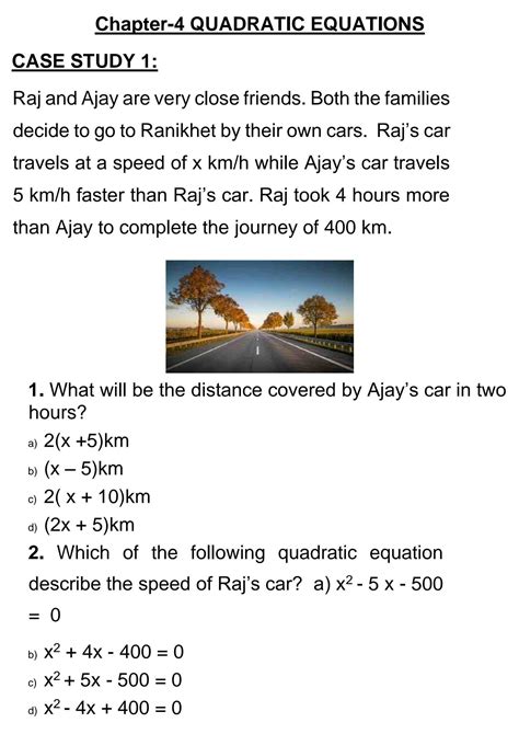 CASE STUDY BASED QUESTIONS CLASS 10 MATHS CHAPTER-4 Quadratic equations