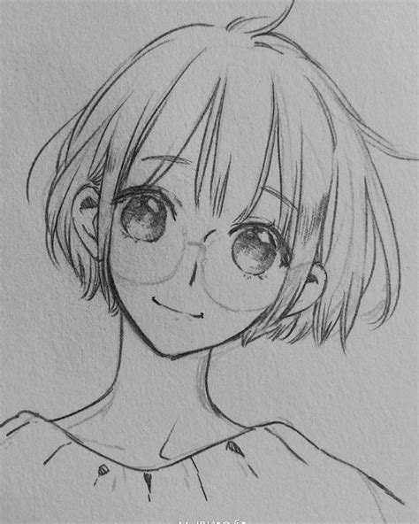 glasses-short-hair-how-to-draw-anime-step-by-step-black-and-white-pencil-sketch | Drawing anime ...