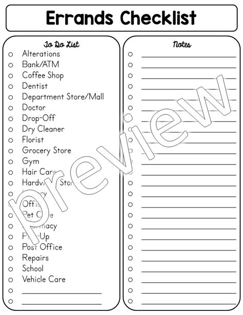 Errands Checklist Printable (Instant Download) - Etsy