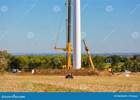 Installation of a Wind Turbine in Wind Farm Construction Site Stock Photo - Image of crane ...