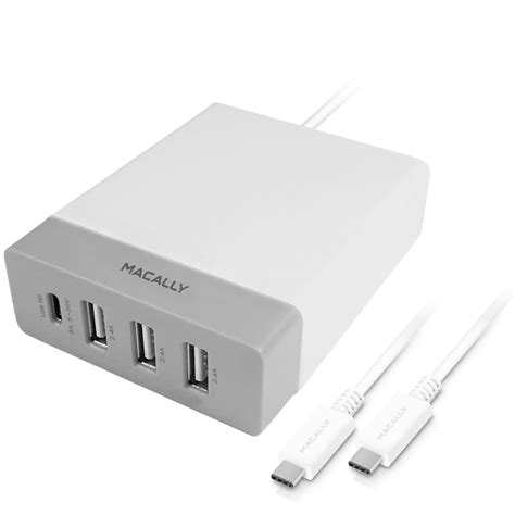 Macally USB Type-C 72W 4-Port USB Wall Charger with 60W Power Delivery Pd for The New MacBook ...