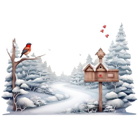 Christmas Winter Landscape With Wooden Signboard And A Bird, Christmas Landscape, Christmas ...