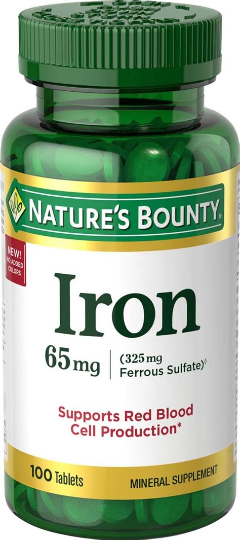 Nature’s Bounty Iron 65mg, 325 mg Ferrous Sulfate, Cellular Energy ...