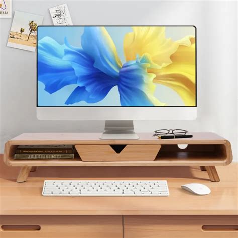 BAMBOO WOOD MONITOR Stand Storage Organizer Drawers Desktop Laptop Shelf Risers $45.00 - PicClick