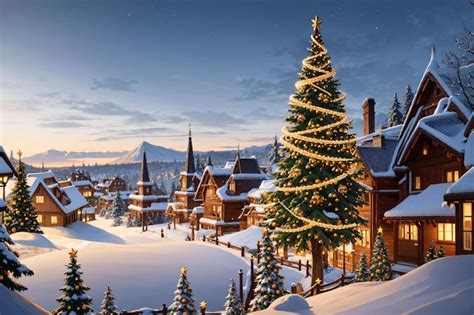 Premium AI Image | village in the snow decorated for christmas