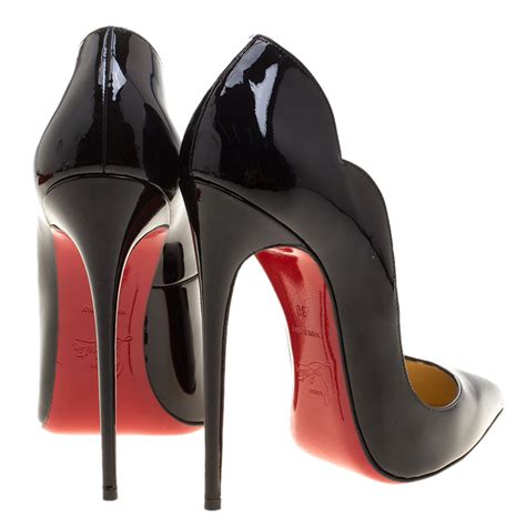 Christian Louboutin Black Patent Leather Hot Chick Scalloped Trim Pointed Toe Pumps Size 39 ...