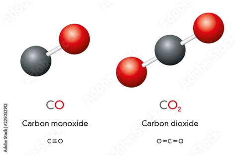 Carbon monoxide CO and carbon dioxide CO2 molecule models and chemical ...