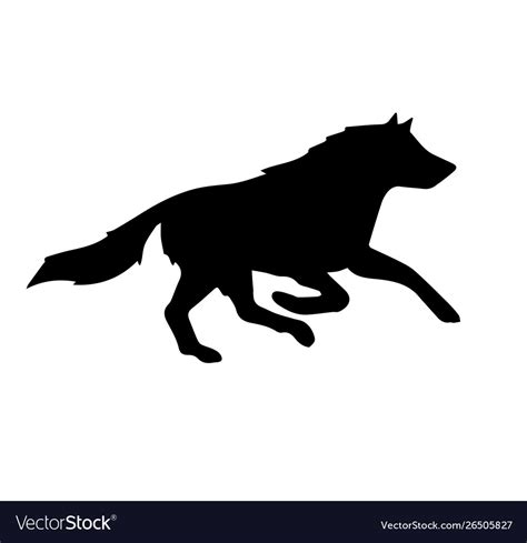 Black silhouette wolf running Royalty Free Vector Image