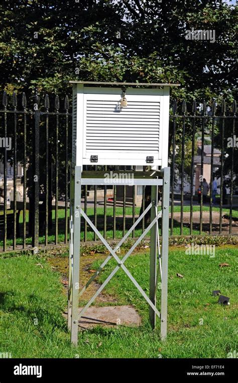 Weather station in The Slopes memorial gardens, Buxton, Derbyshire, England, UK, Western Europe ...