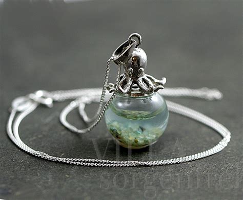 Sterling octopus seawater necklace. 925 sterling octopus