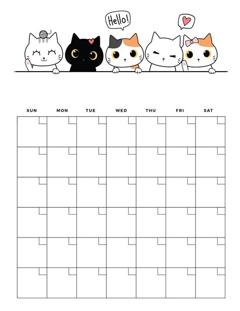 cute cat free printable blank calendar 2021 printable blank calendar ...