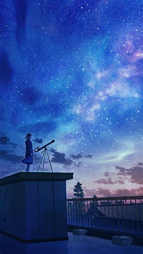 Stargazing, Starry, Stars, Night, Sky, Anime, Scenery HD Phone ...