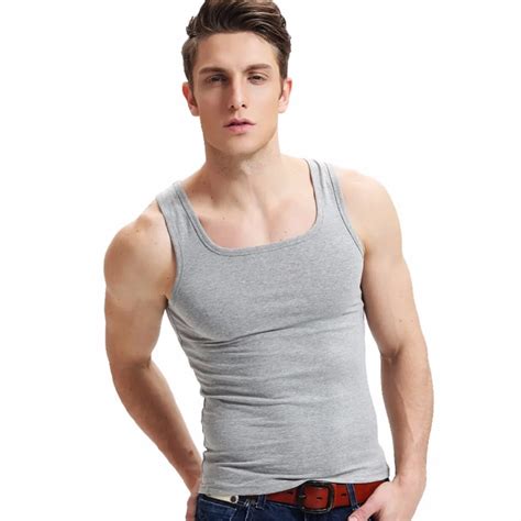 Tank top men Square Collar bodybuilding clothing slim and tight Asian size-in Tank Tops from Men ...